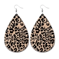Macro detail of leopard print teardrop earrings with silver metal hooks on white background - 14-Beige Black Leopard Teardrop