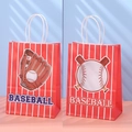 Baseball themed kraft paper gift bags with red handles and sports printed patterns - Red Stripe Baseball Style