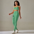 Grass green seamless knit yoga set featuring high waist leggings and racerback sports bra - 6606 Camisole Bra + Trousers Set - Light Green