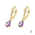 Detailed macro view of 18K gold plated hoop earring with purple teardrop zircon pendant - Purple Teardrop (ER1138)