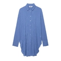 Camisa de rayas azules de manga larga con dobladillo curvo sobre fondo blanco - XS / Tops / Rayas Azules
