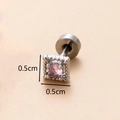 Orecchino con zircone quadrato rosa e perline d'argento, misura 0.5cm x 0.5cm - Argento 10# Pietra Quadrata Rosa