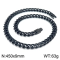 Black stainless steel Cuban chain necklace, 9mm width, 450mm length, 63g punk jewelry - 450mm x 9mm (KN225281-Z)