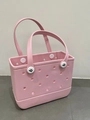 Waterproof sakura pink EVA beach tote bag with perforated holes and sturdy top handles - Pink