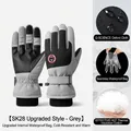 Waterproof SK28 winter ski gloves in grey and black with thermal fleece and touchscreen tips - L / SK28 Upgraded Waterproof Bag Style / Gray