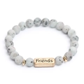 Lava stone bead bracelet with a golden Friends engraved plate in light grey marble finish - Friends Engraved Plate (G1170-2)