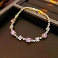 Elegante bracciale tennis dorato con zirconi rosa quadrati e cristalli chiari brillanti - 1# Bracciale - Oro - Rosa