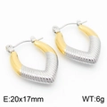 Pendientes de aro bicolores en forma de V de acero inoxidable con textura de rombos - Forma V con Ribetes Bicolor (KE112414-KFC)