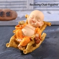 Cute monk figurine in orange robe on bamboo rocking chair for desk decoration - 1222-5 Yellow Rocking Chair Monk