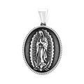 Silver retro punk Virgin Mary oval pendant with vintage relief on polished steel - Virgin of Guadalupe Style (KP119865-MI)