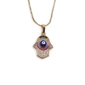 Goldene Hamsa-Hand Halskette mit bunten Zirkonsteinen und einem blauen Nazar-Auge-Anhänger - Gold/Mehrfarbig