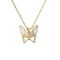 Elegant gold butterfly necklace with white mother-of-pearl wings and sparkling rhinestones - White Shell Butterfly (CN001520DL)