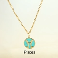 Gold titanium Pisces necklace with turquoise enamel and small diamond inlay - Pisces