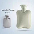 1000ml matcha green PVC hot water bottle with anti-scald stripes and grey fleece cover - 1000ml Bean Green + Crystal Soft Velvet Cover