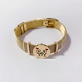Golden titanium steel mesh bracelet with family pendant and watchband style clasp - 359-7 Gold Bangle (359-7 Gold)