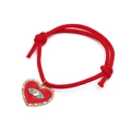 Bracciale in corda rossa intrecciata con pendente a cuore malocchio e cristalli colorati - Cuore Rosso Malocchio (Occhio Rosso)