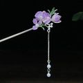 Klassische chinesische Haarnadel mit lila Emaille-Blumen, Perlen und Metallquasten - Lila Farbverlauf Blume Perle Quaste Gold (0455)
