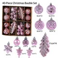 40er Set Weihnachtskugeln in Pink-Violett mit Sternen und Zapfen Anhängern - Rosa