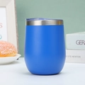 Matte blue 12oz stainless steel egg shaped insulated wine tumbler with clear lid - 12oz / Dark Blue