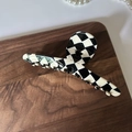 French style checkerboard pattern acetate hair claw clip for thick hair in black and white - Checkerboard-12CM