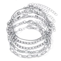 5-piece silver heart bracelet set featuring rhinestone tennis and snake chain styles - Style 12-Silver 5Pcs Full Rhinestone Set