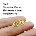 Macro shot of 10mm golden coin jewelry pendant on fingertip for size reference - Style 11/Gold/With Loop/10mm