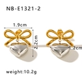 Detail showing the 1.9cm width and 2.2cm height of the bow and heart drop earrings - Gold Bow with Silver Heart (NB-E1321-2)