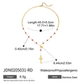 Detaillierte Größentabelle für goldene Y-Halskette mit roten Perlen und Kreuz-Anhänger - Rote Perlen Kreuz Halskette (JDN0205031-RD)