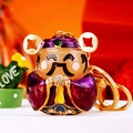Creative purple rhinestone God of Wealth keychain with gold lobster clasp for bags - Purple God of Wealth
