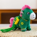 Cute green plush horse toy 2026 Year of the Horse zodiac mascot with pink mane and lanyard - 15cm / Green