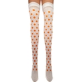 Thigh-high white stockings with bright orange polka dot print for Halloween party - One Size / White Socks with Orange Dots