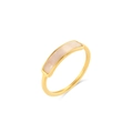 Gold plated stainless steel ring featuring a rectangular pink shell stone inlay - US 6 / Thin Long Shell Ring Style (R4609)
