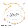 Handmade gold stainless steel flower bracelet with white and pink beads in 17cm plus 5cm length - White & Pink Flower Bracelet (NB-B1208)