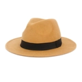 Classic camel wool felt fedora hat for men and women featuring a black ribbon band detail - M (56-58cm) / Light Khaki