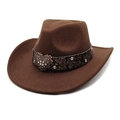 Dark brown wool felt cowboy hat featuring a rhinestone heart buckle and wide brim - M (56-58cm) / Coffee