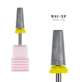 Tungsten steel 5-in-1 nail drill bit with fine teeth and pink base, extra fine yellow band - High-end 5-in-1 Nail Drill Bit - Extra Fine (W01-XF)