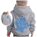 Grey kids hoodie with blue floral ocean back print and palm tree chest logo - Tops / Size 100 / Light Gray