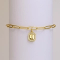 18K gold paperclip chain bracelet with a square letter Y pendant and zircon stones - Letter Y