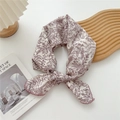Elegant white cotton linen scarf with purple floral print and wavy scalloped edges - Dark Red Leaf Vein