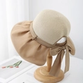 Women's UV protection straw sun hat in beige and khaki with decorative bow knot - Head Circumference 55-57cm (Adjustable) / Khaki (Vinyl Brim)