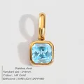 Hellblauer Geburtsstein-Anhänger in quadratischer Form, 14 Karat vergoldeter Edelstahl - März Hellblau - Gold
