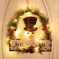 LED Weihnachtskranz mit Weihnachtsmann und Merry Christmas Holzschild an weißer Tür - Großer Kopf Weihnachtsmann Kranz - Mit Licht