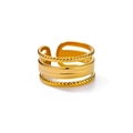 18K gold stainless steel layered open ring with textured twist and smooth bands - Gold Multi-layer Twist (JZ5951)