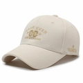 Berretto da baseball beige in cotone con ricamo dorato e struttura rigida retrò - Regolabile / Beige Chiaro