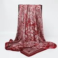 Luxurious burgundy paisley silk satin headscarf and shawl for women on white background - Red Base Silver White Paisley (FT264-1)