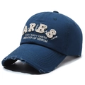 Casquette vintage bleu marine avec broderie ARES et effet usé, vue de profil à 45 degrés - Réglable / Bleu Royal