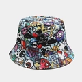 Streetwear reversible bucket hat featuring colorful graffiti patterns on light blue canvas - M (56-58cm) / Light Blue Trendy All-over Print Graffiti (3#色)
