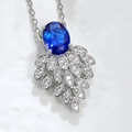 Luxe zilveren ketting met grote ovale blauwe spinel en witte zirkonia hangers - Blauwe Spinel 113# Ketting (Met Titanium Stalen Ketting)