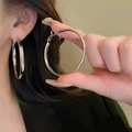 Polished silver geometric hoop earrings for women with a minimalist metallic finish - Silver Shiny Large Hoop Style (40#)