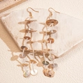 Pendientes bohemios de borla con cuentas de vidrio y conchas en base de piedra - Gancho de oreja-Café